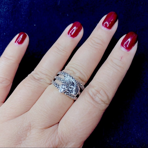 Unisex Men 2 Snake Heads Silver Plated Ring - Picture 7 of 11